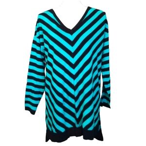 ✨️ Apt.9 Women 0X Plus Black Turquoise Chevron Long Sleeve Sweater Dress Shirt